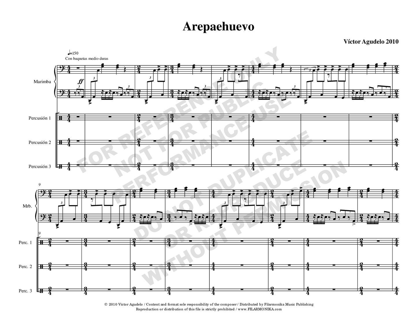 Arepaehuevo, for marimba and percussion
