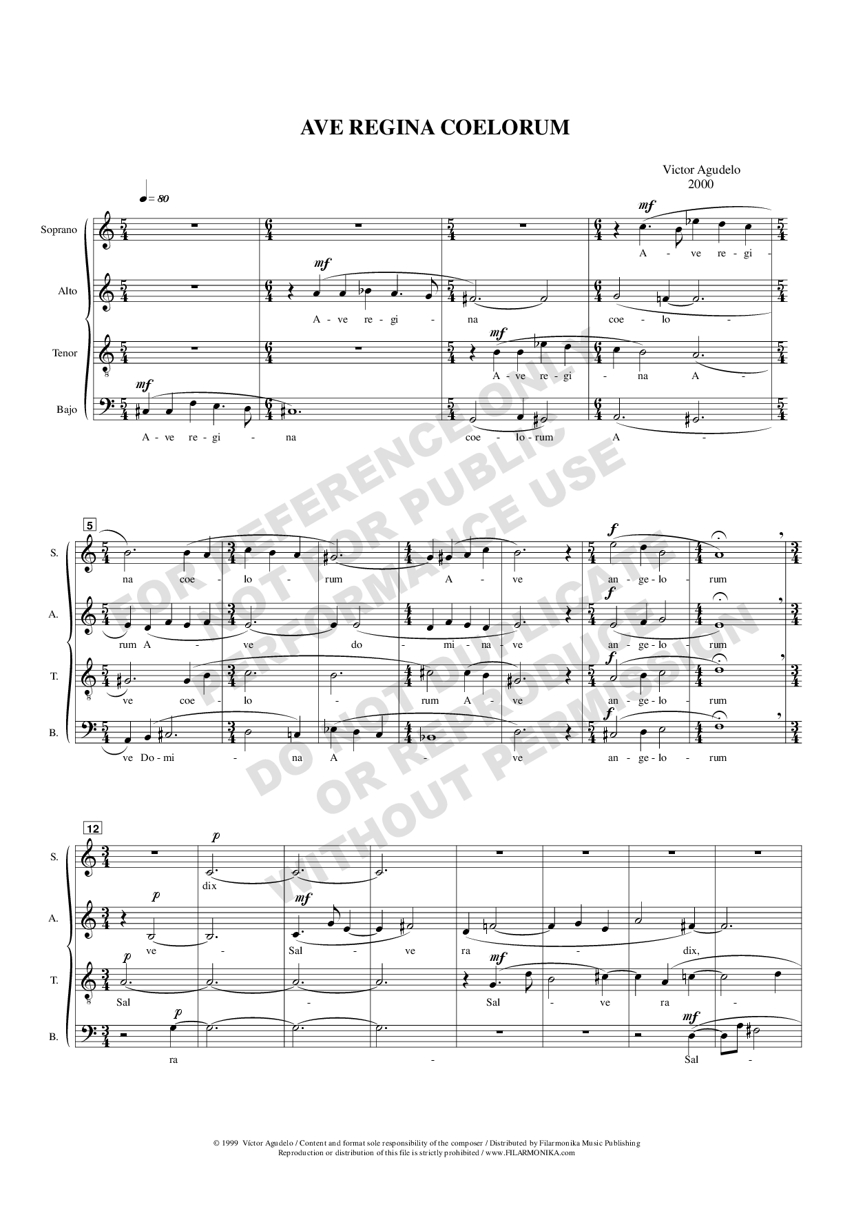 Ave Regina Coelorum, for choir