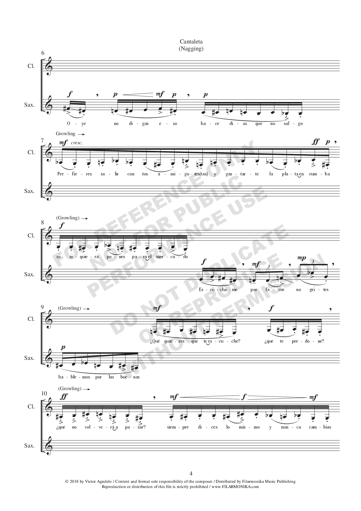 Cantaleta, for clarinet and saxophone