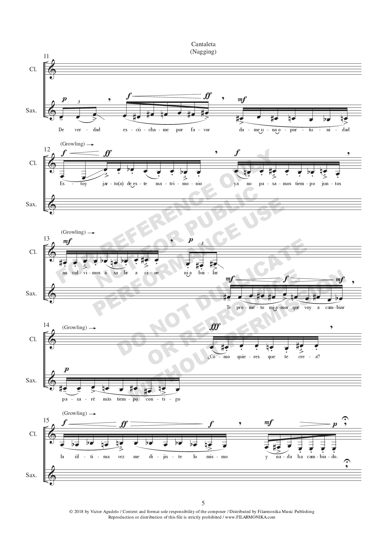 Cantaleta, for clarinet and saxophone