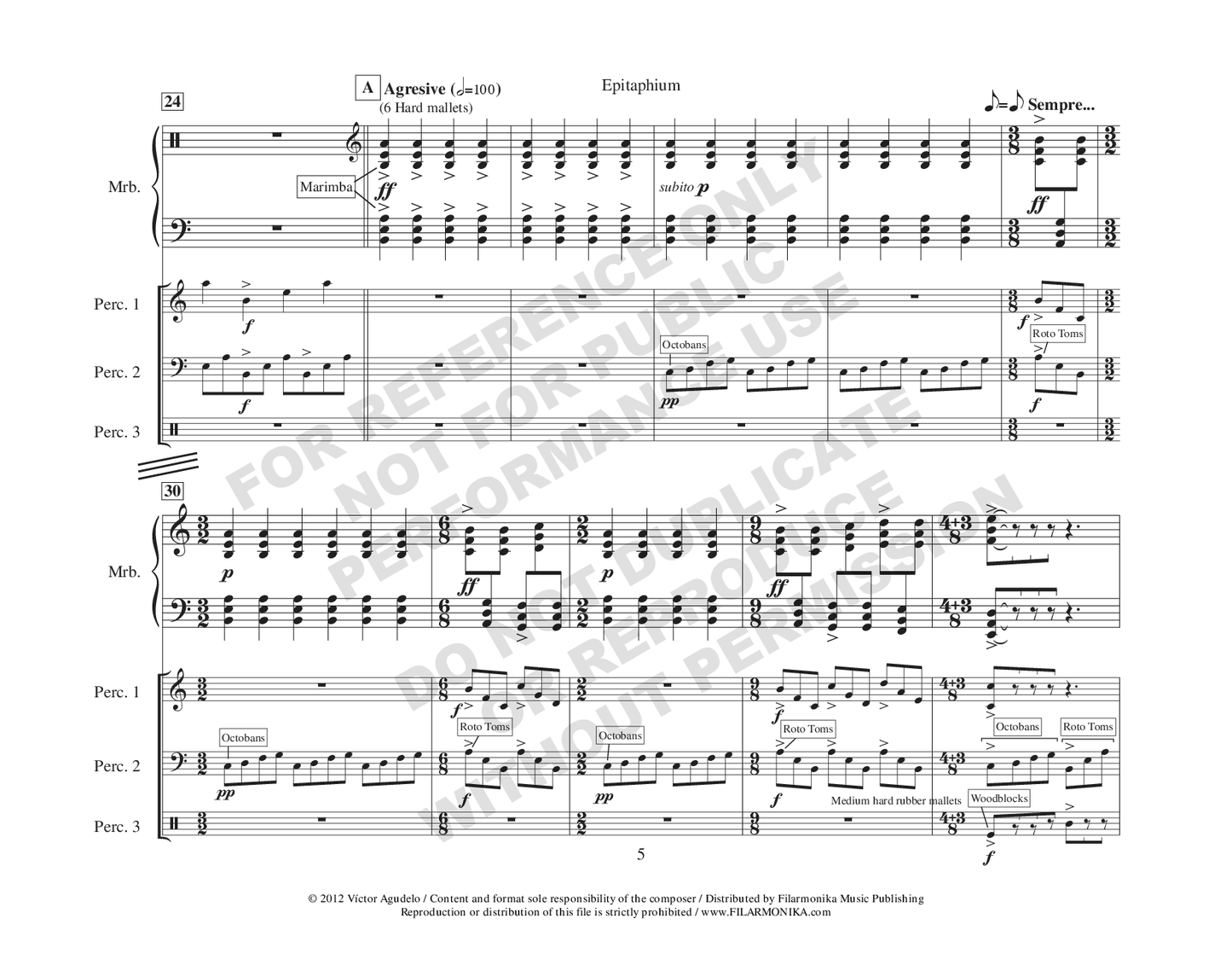 Epitaphium, for marimba and percussion