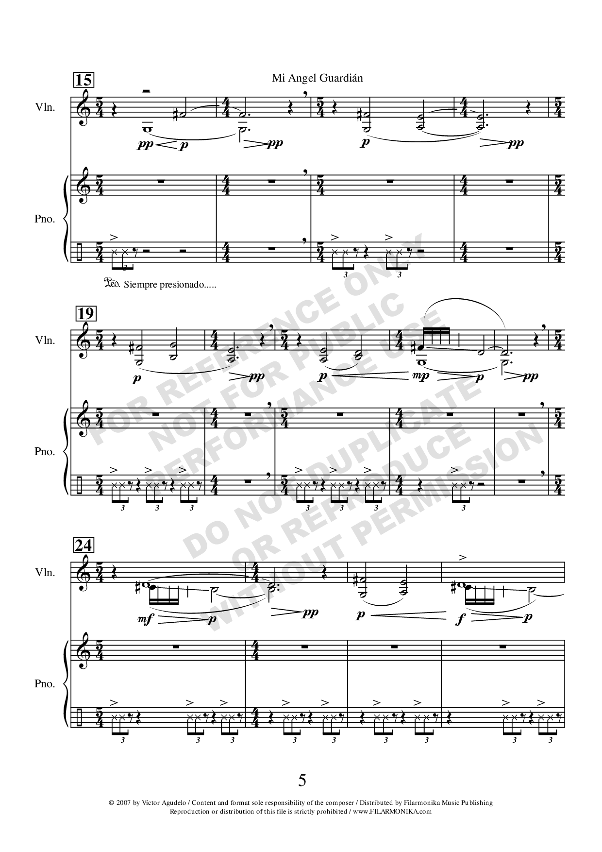 Mi ángel guardián, for violin and piano