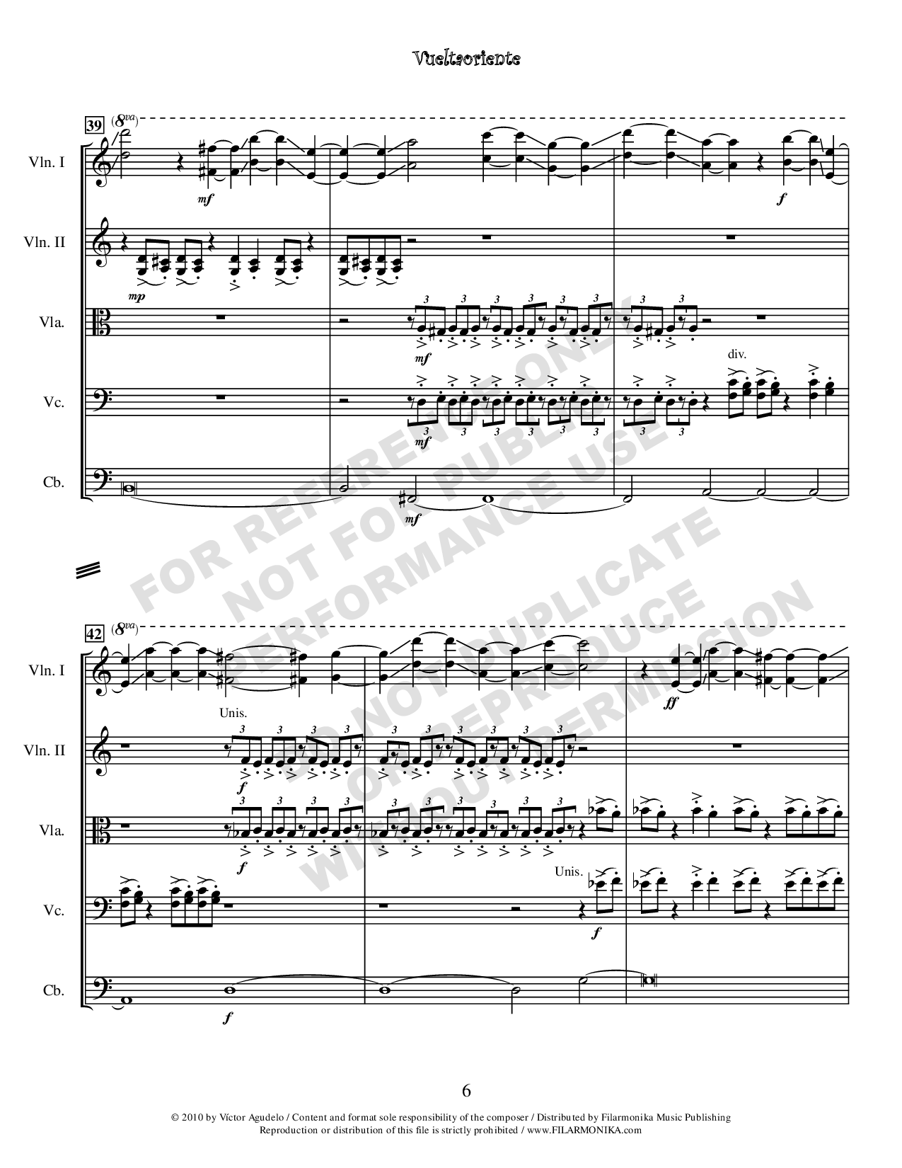 Vueltaoriente, for string orchestra