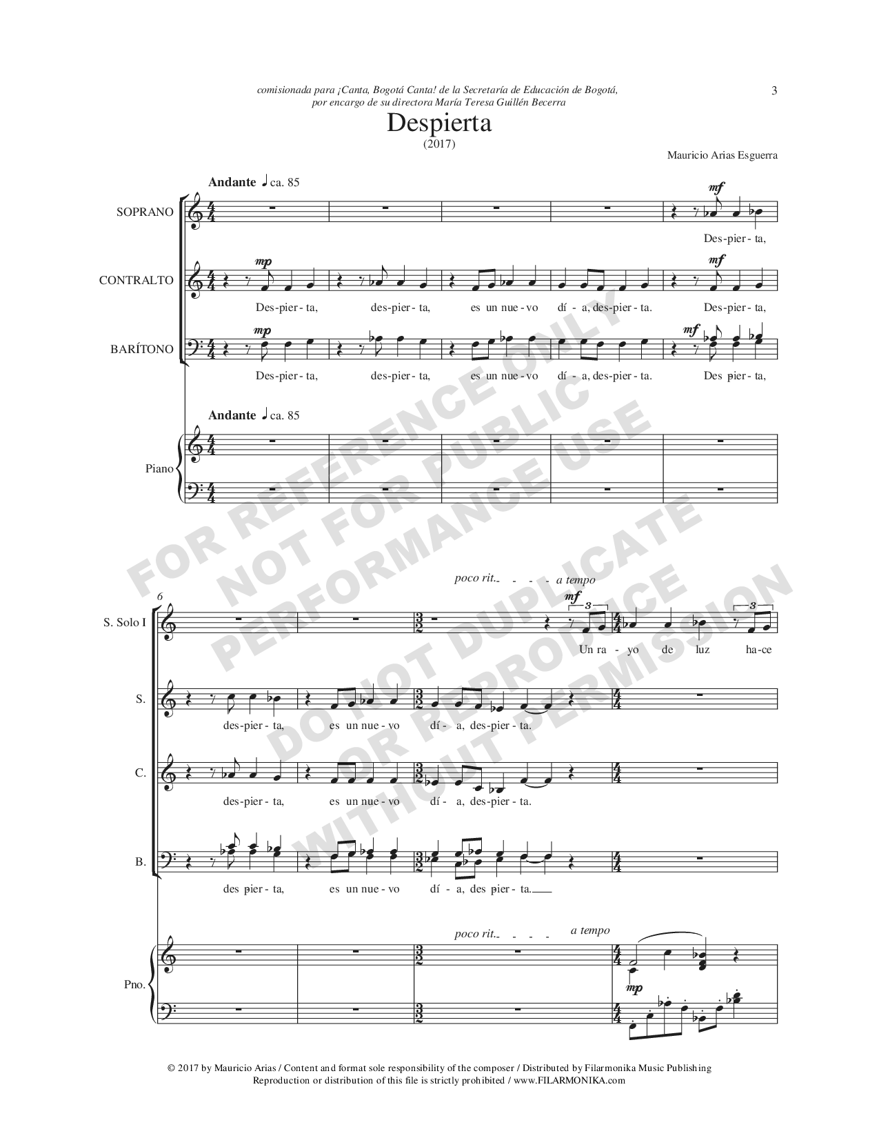 Despierta, for choir and piano