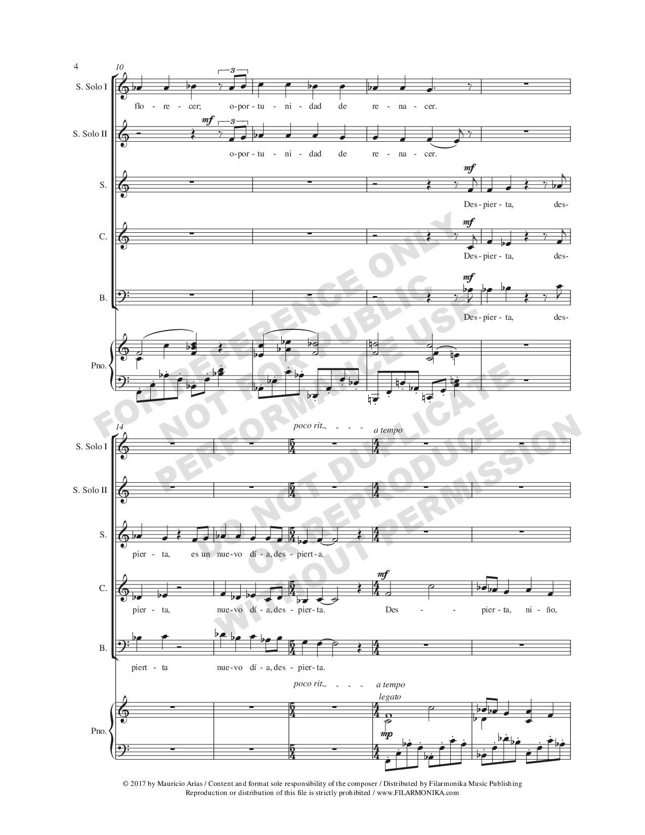 Despierta, for choir and piano