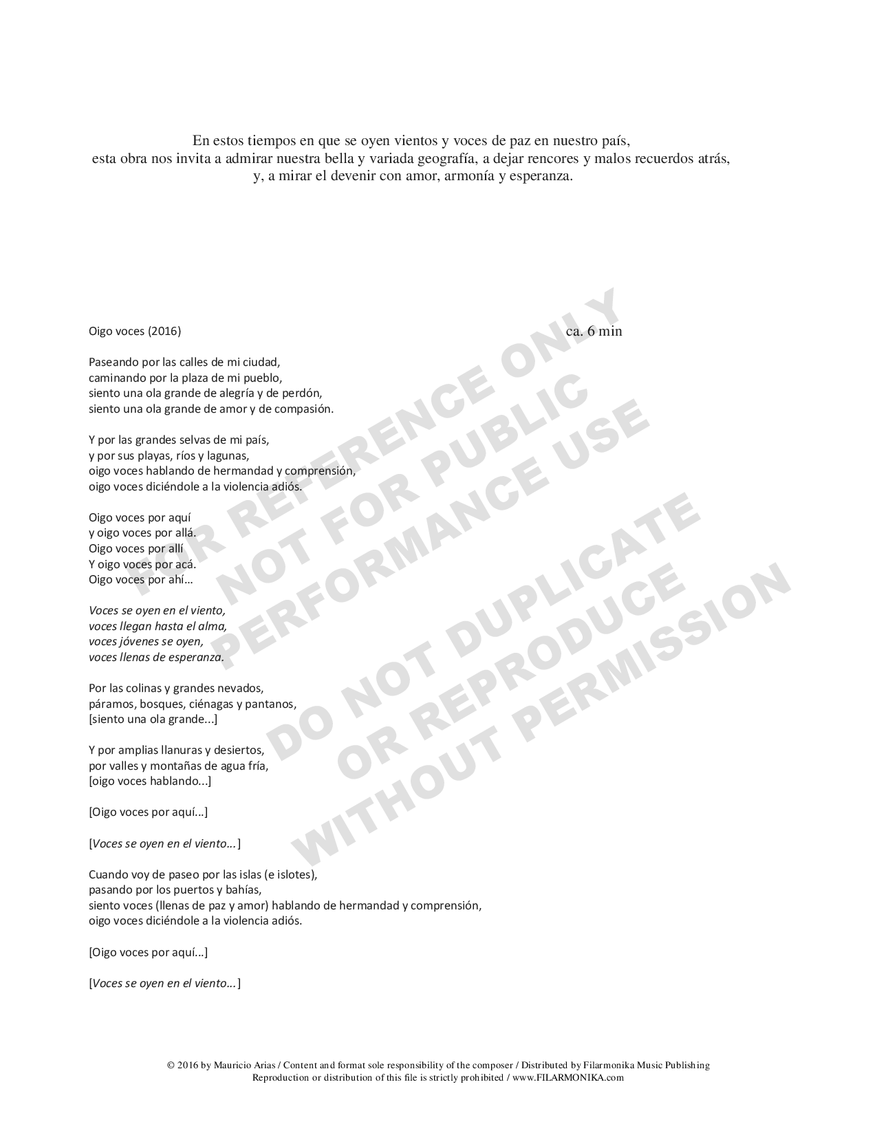¡Oigo voces!, for choir and piano