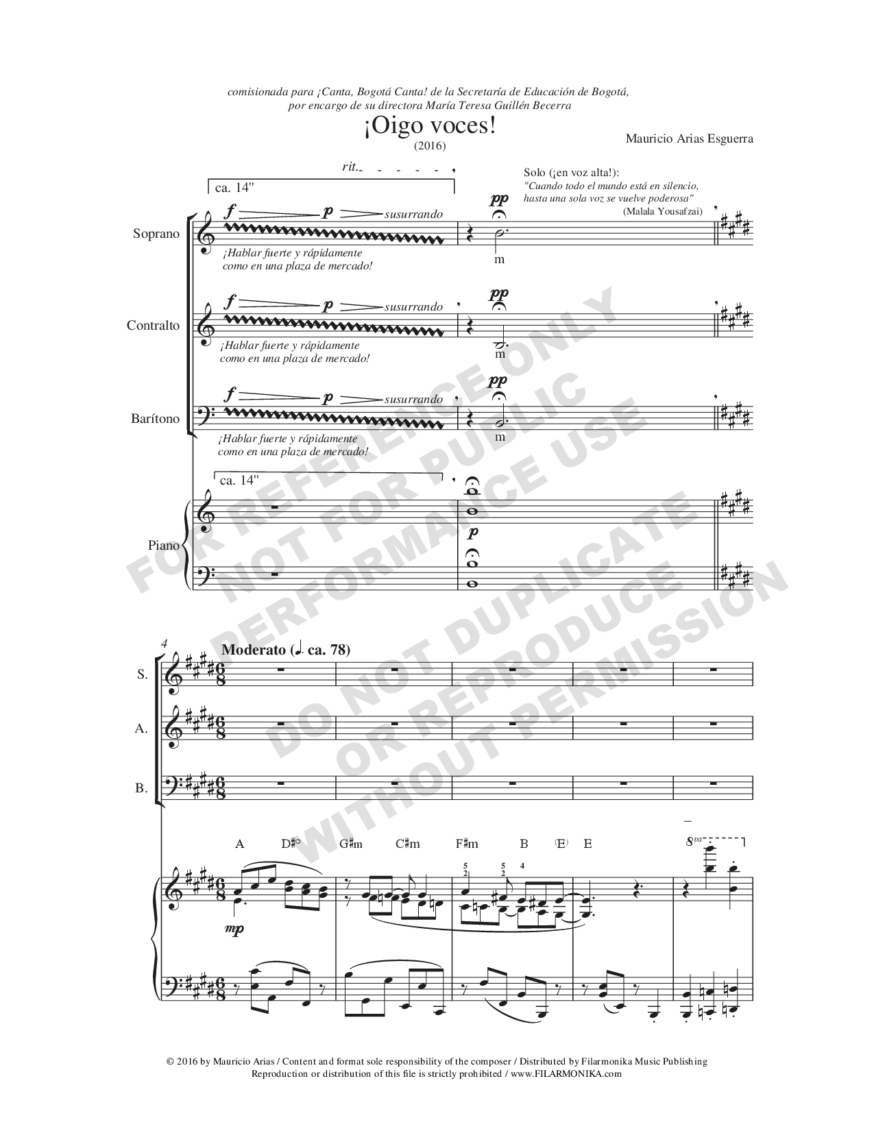 ¡Oigo voces!, for choir and piano
