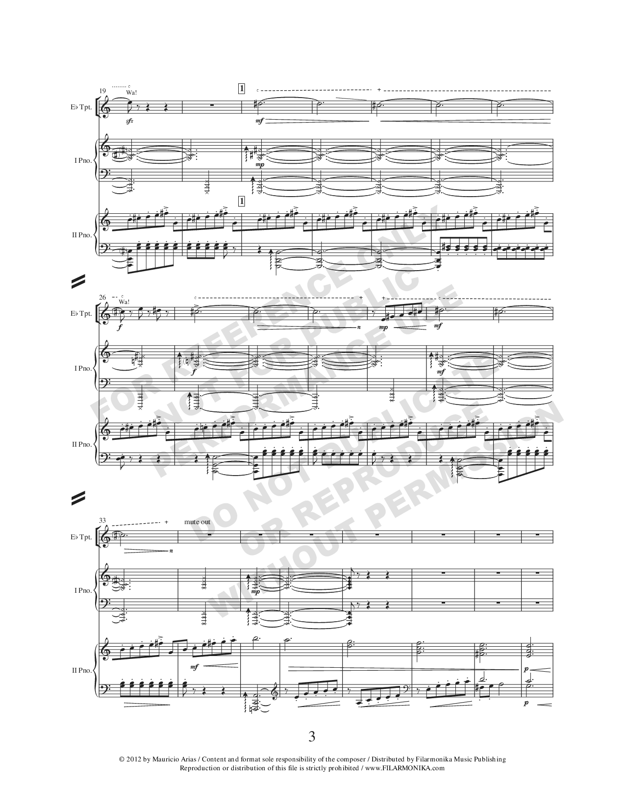 Rapsodia camaleónica, for trumpet and 2 pianos (Reduction)