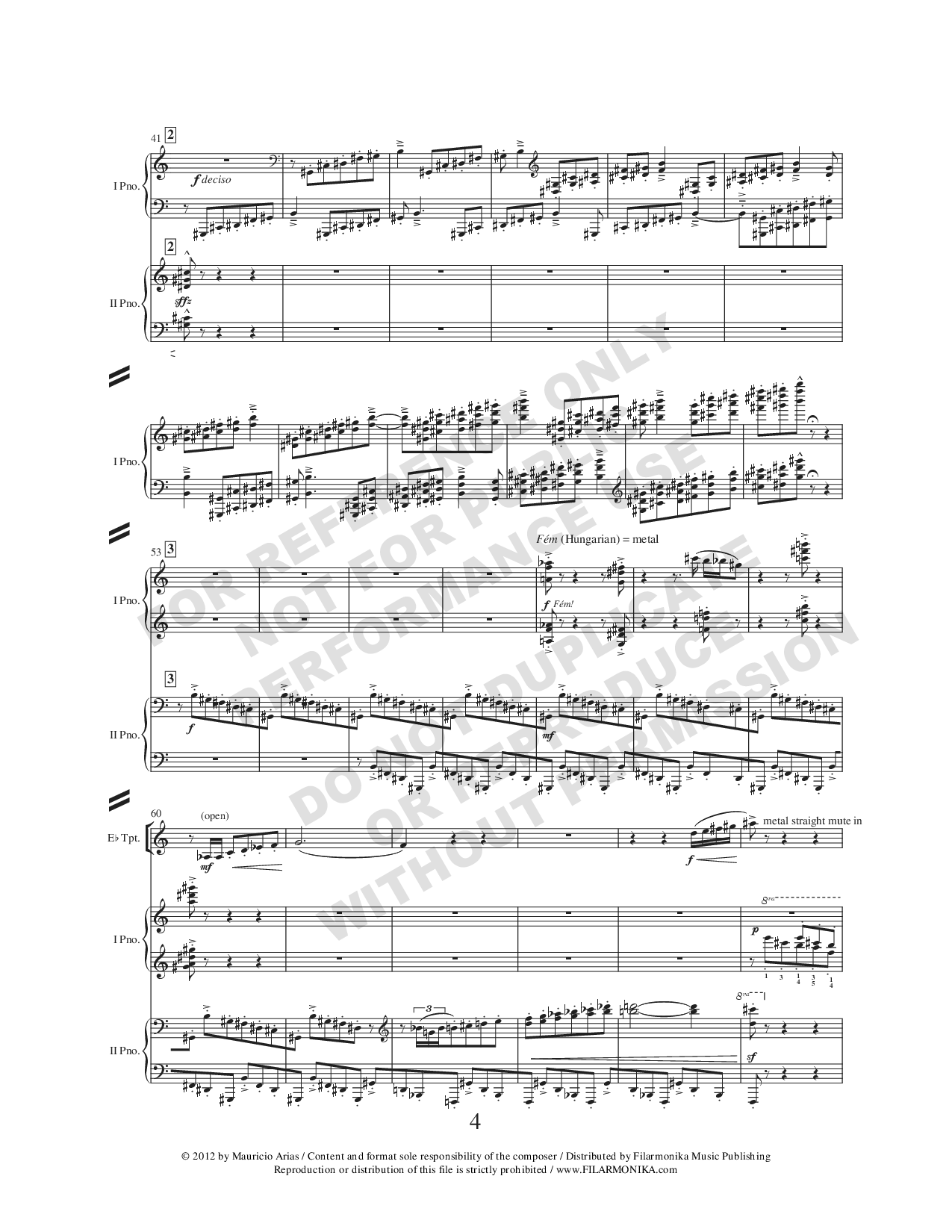 Rapsodia camaleónica, for trumpet and 2 pianos (Reduction)