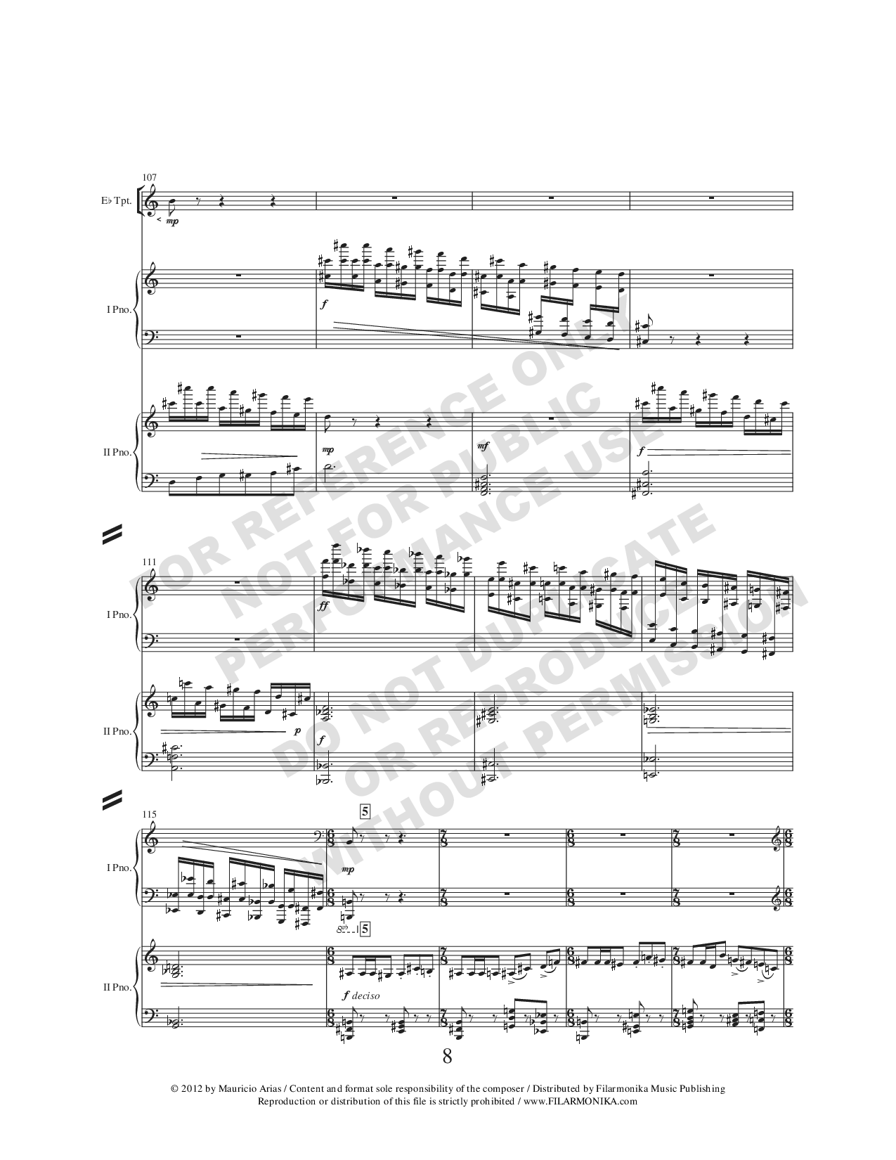 Rapsodia camaleónica, for trumpet and 2 pianos (Reduction)