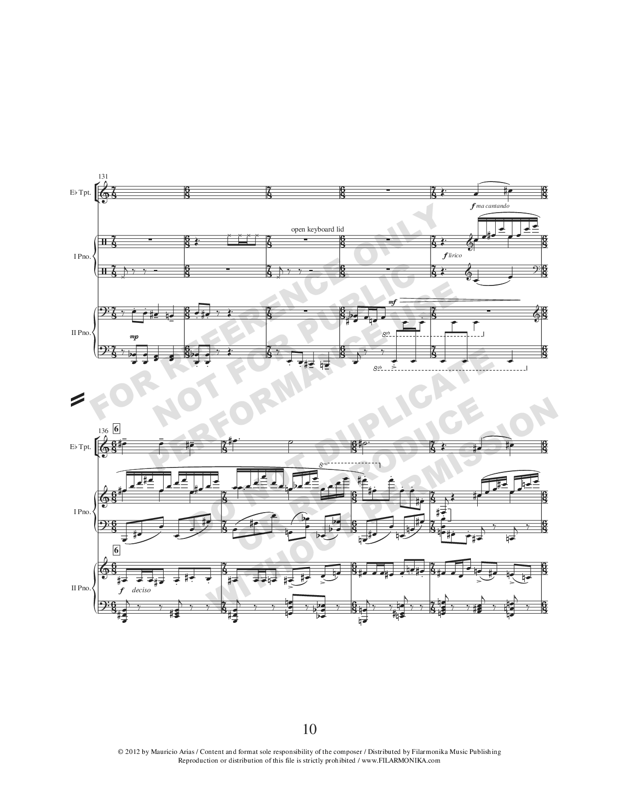 Rapsodia camaleónica, for trumpet and 2 pianos (Reduction)