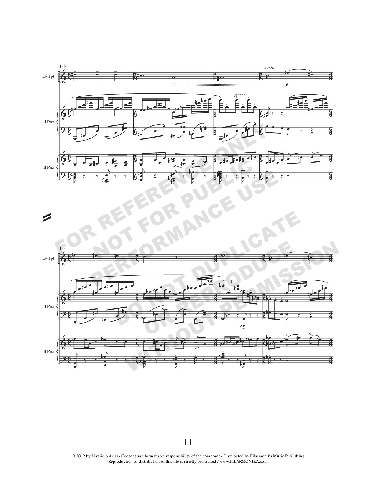 Rapsodia camaleónica, for trumpet and 2 pianos (Reduction)