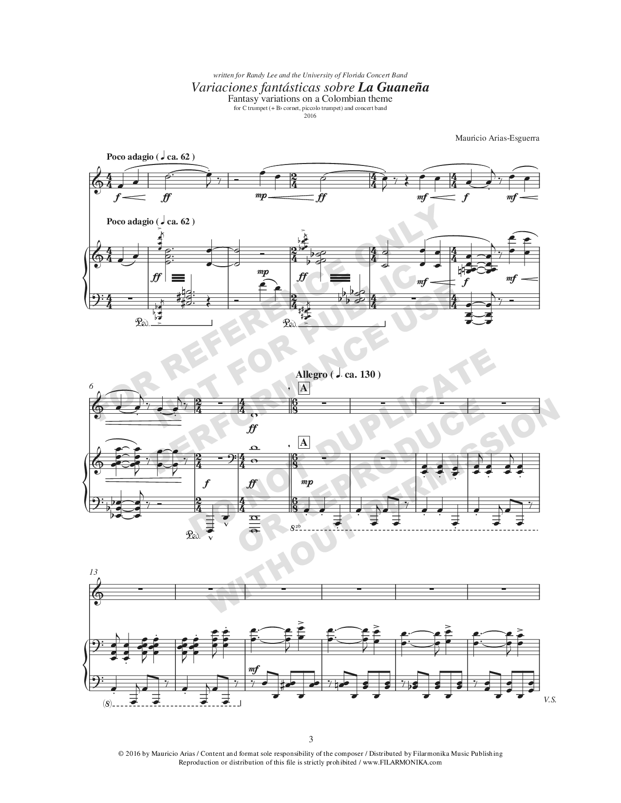 Variaciones fantásticas sobre 'La guaneña', for trumpet and piano (Reduction)