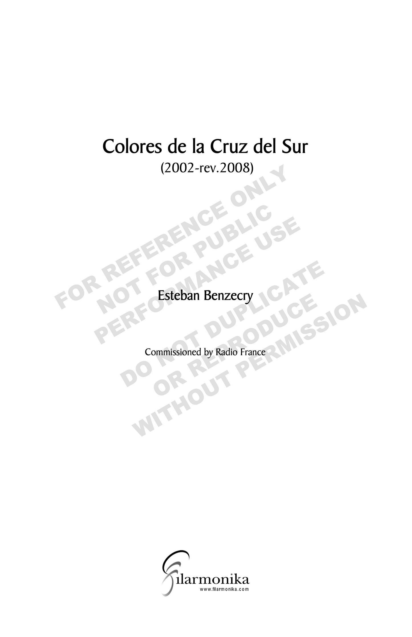 Colores de la Cruz del Sur, for symphony orchestra