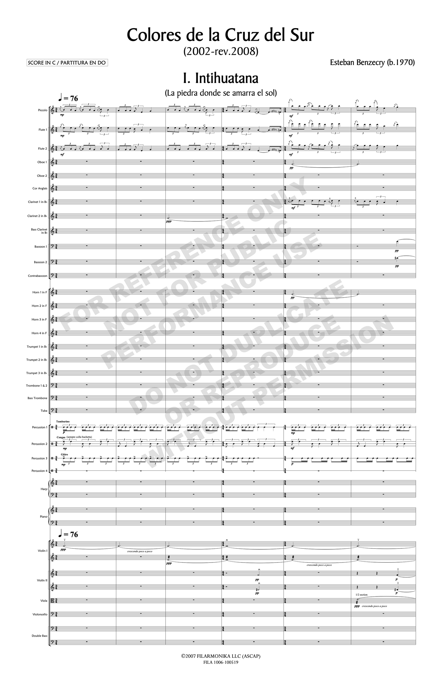 Colores de la Cruz del Sur, for symphony orchestra