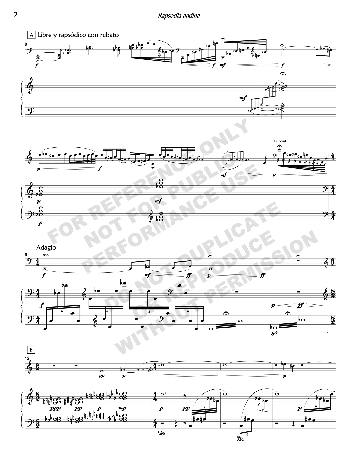 Rapsodia Andina, for cello and piano
