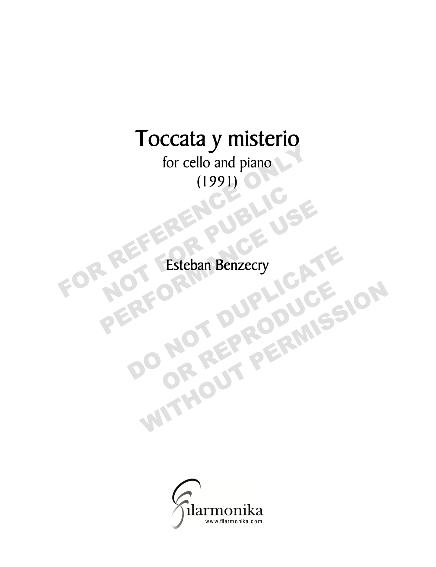Toccata y misterio, for cello and piano