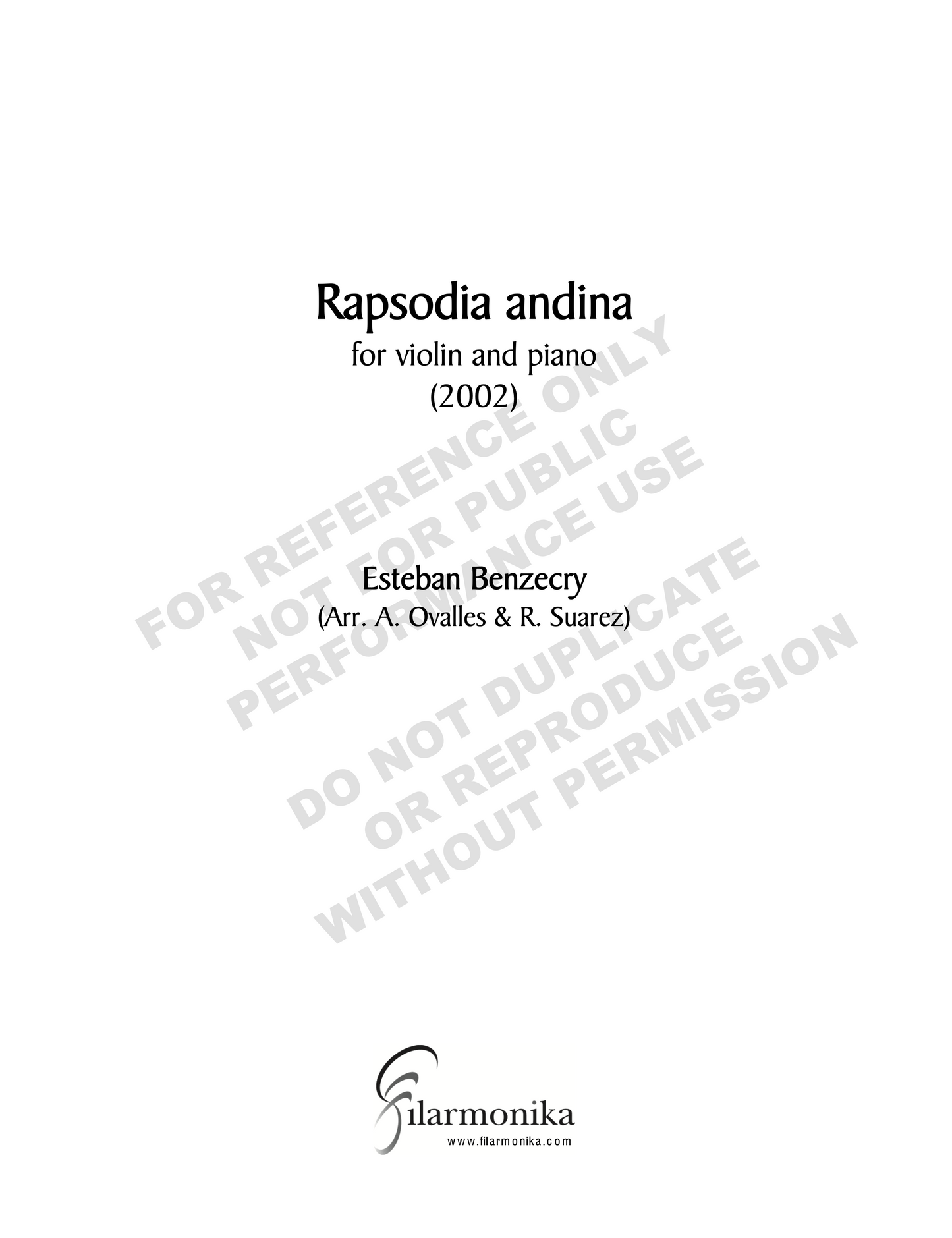Rapsodia andina , for violin and piano