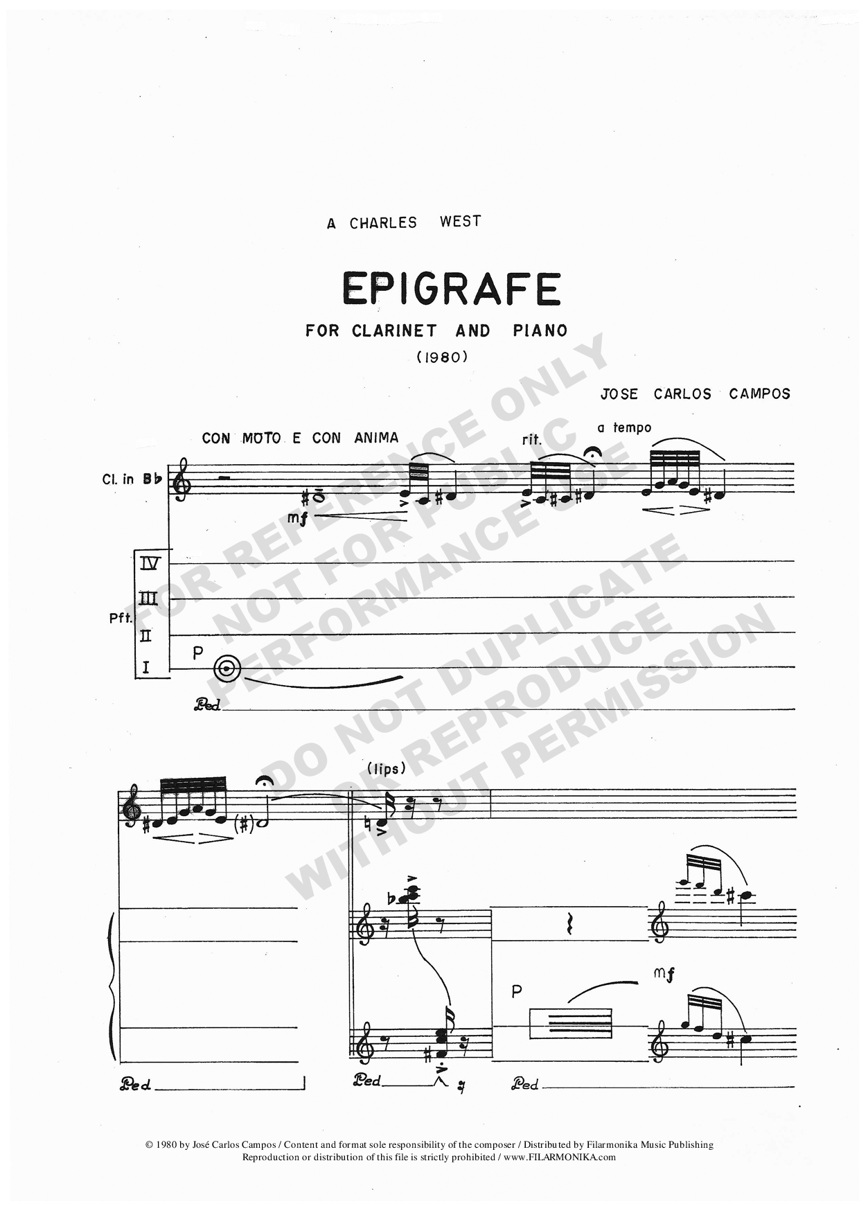 Epígrafe, for clarinet and piano