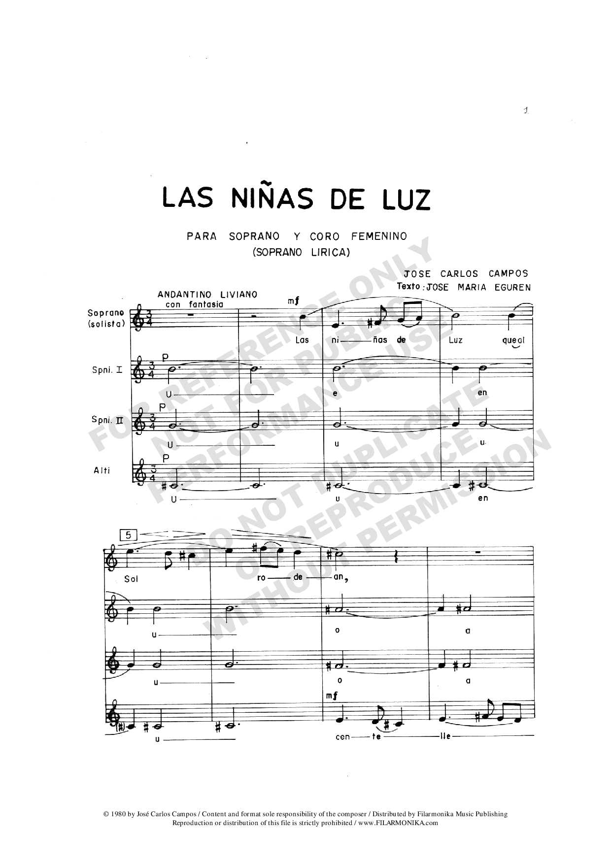 Las niñas de luz, for soprano and female choir