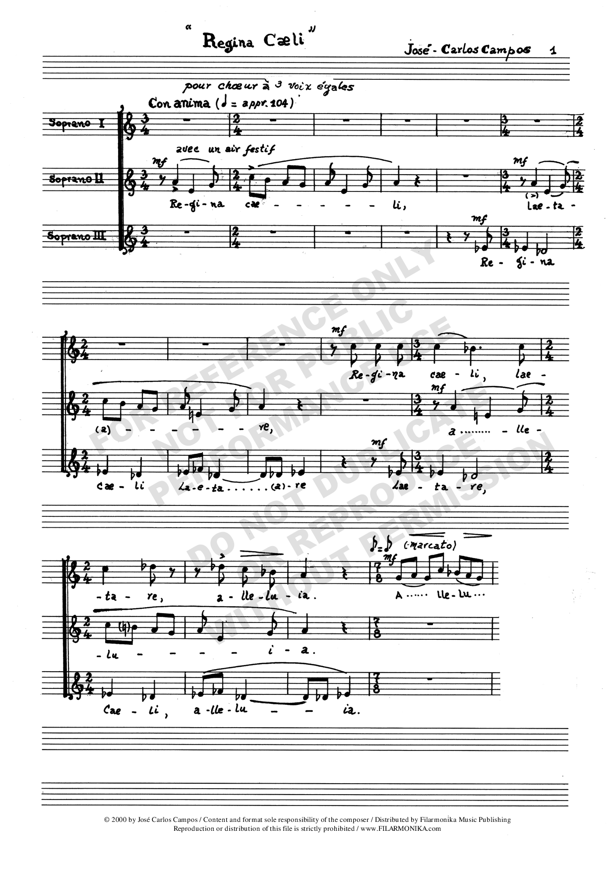Regina Caeli, for female or children's choir
