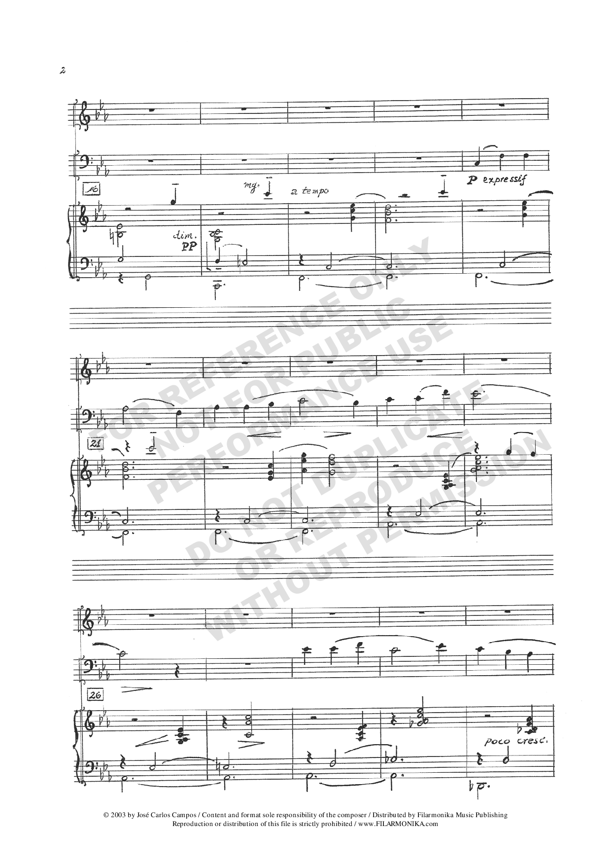 Rêverie aux Andes, for violin, cello, and piano