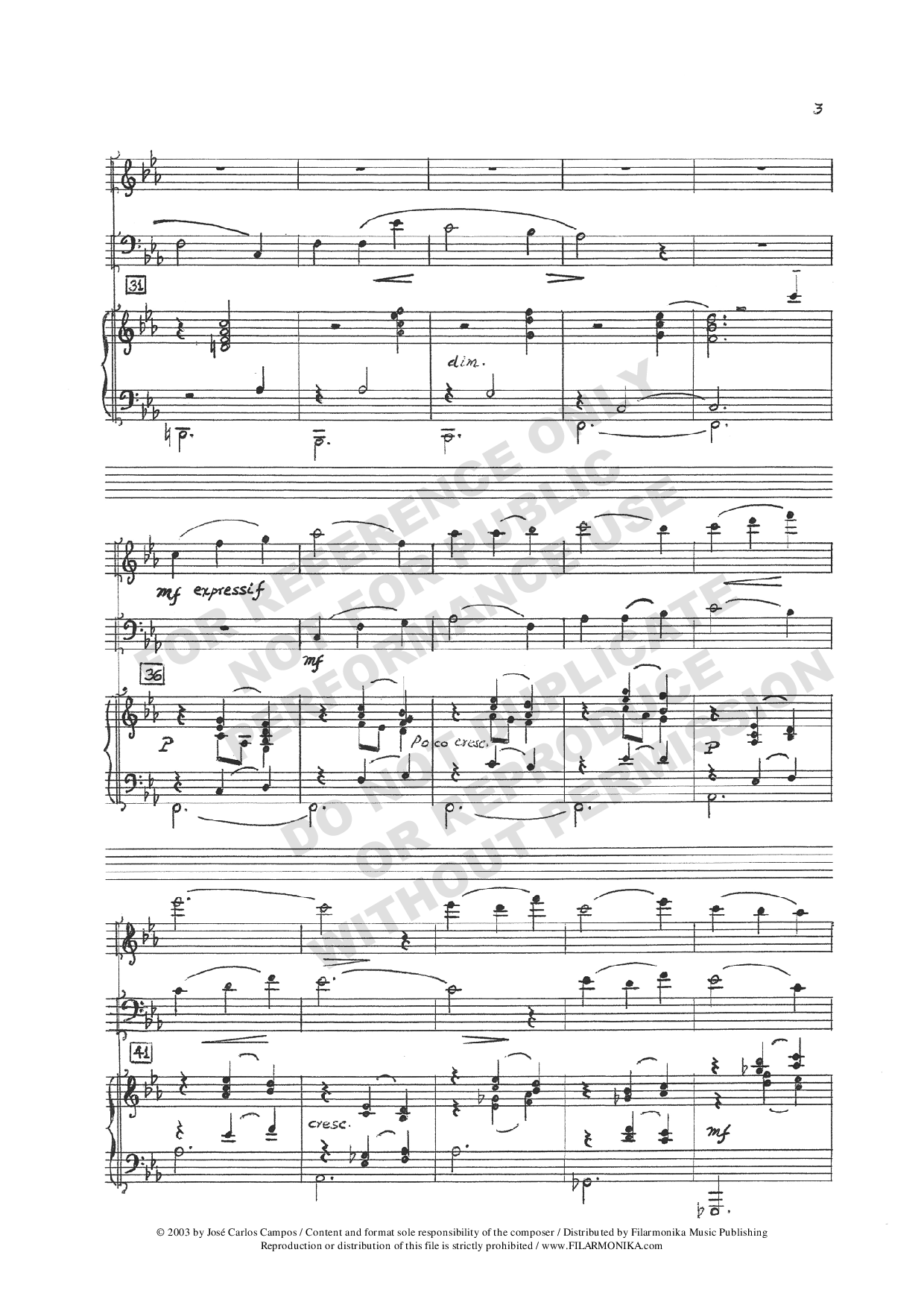 Rêverie aux Andes, for violin, cello, and piano