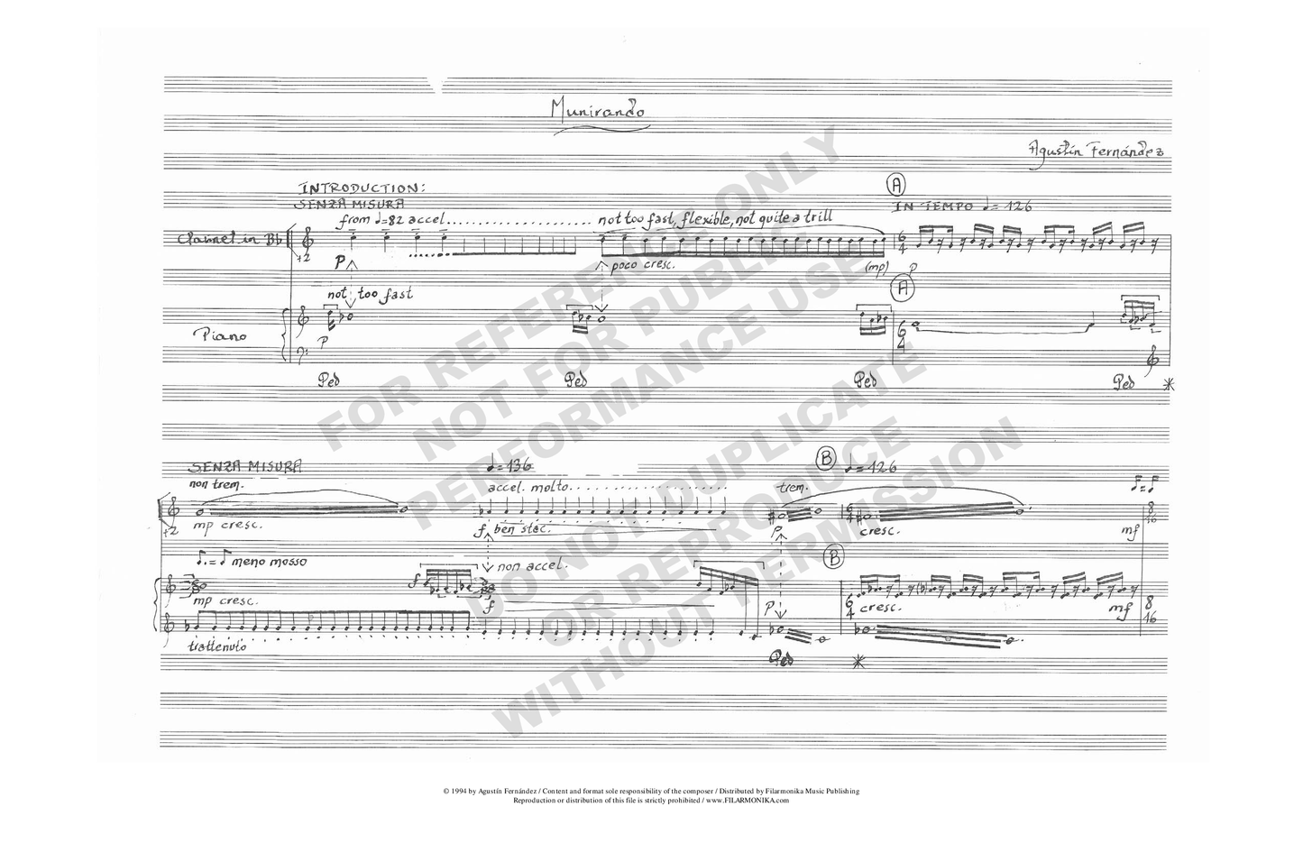 Munirando, for clarinet and piano