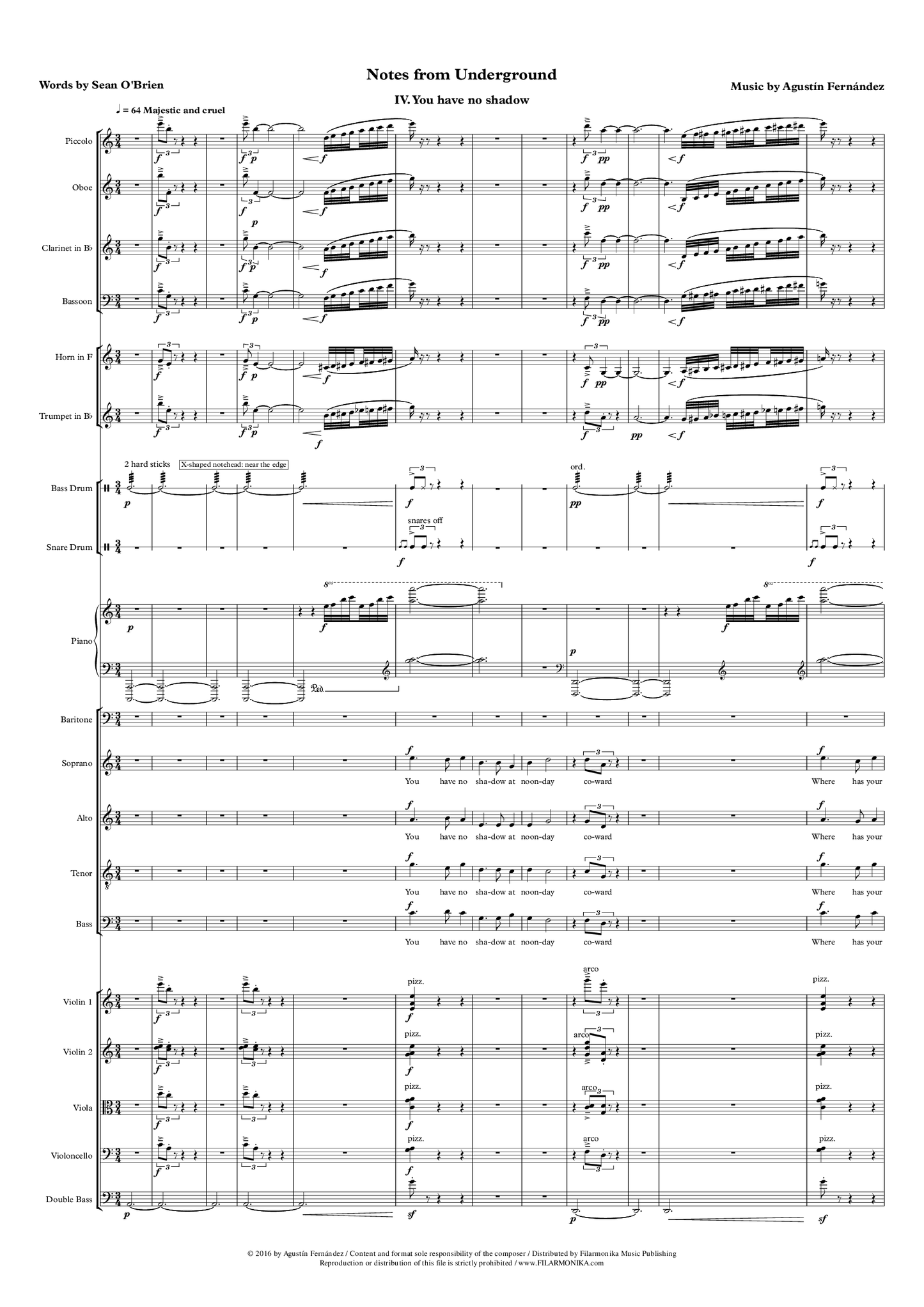 Notes from Underground, for baritone, choir, and ensemble