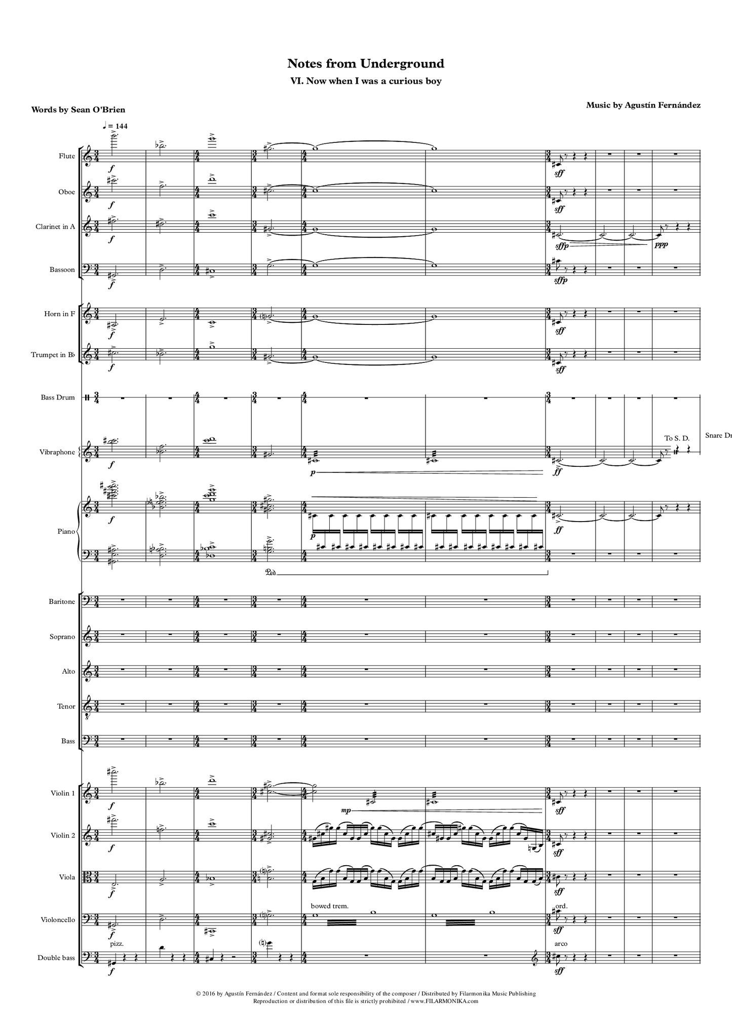 Notes from Underground, for baritone, choir, and ensemble