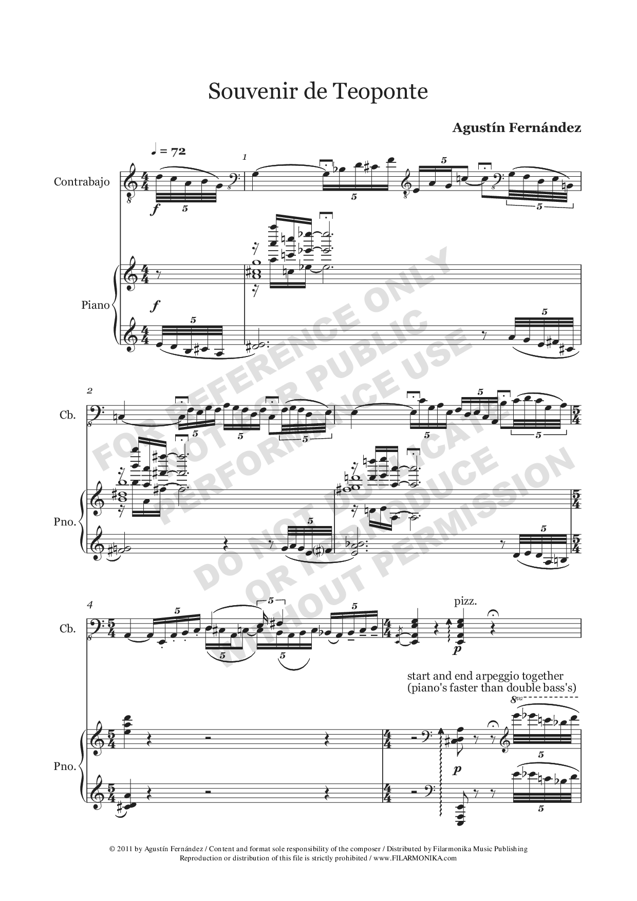 Souvenir de Teoponte, for double bass and piano