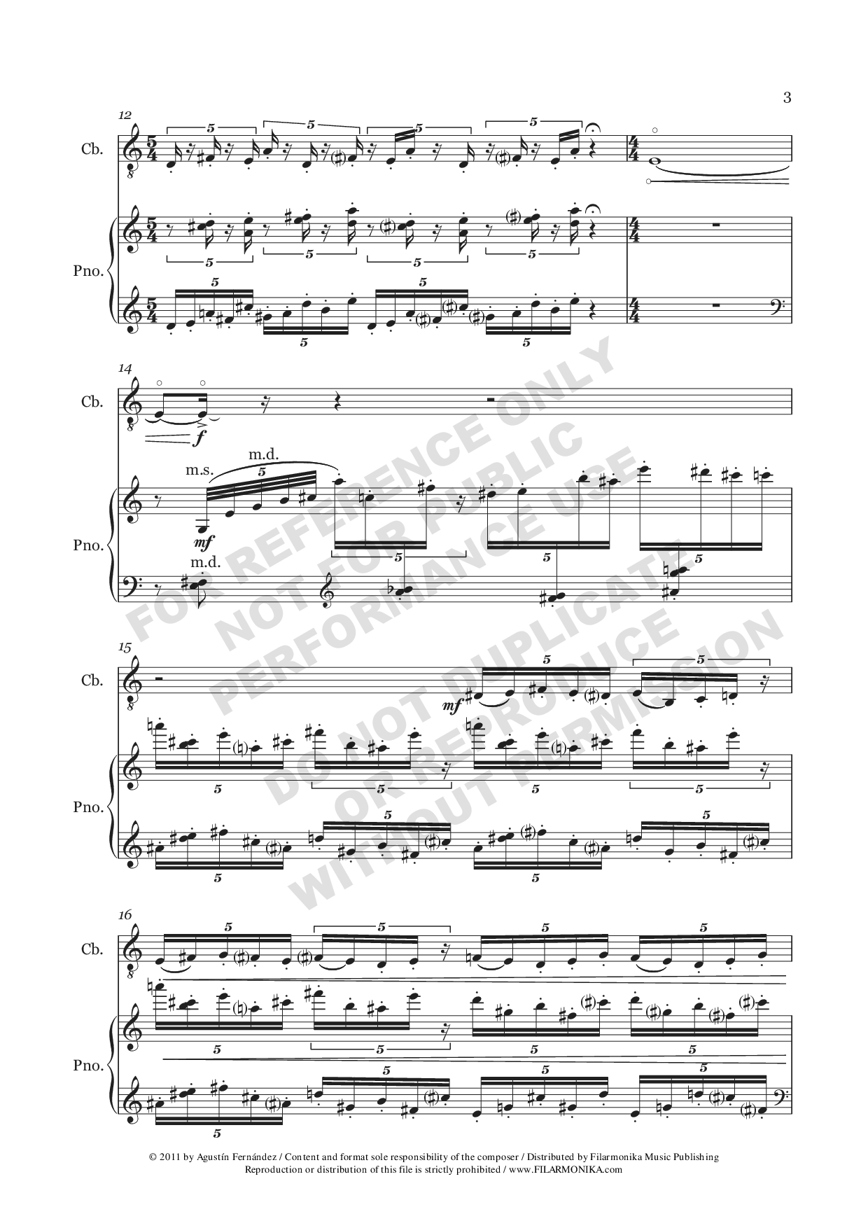 Souvenir de Teoponte, for double bass and piano