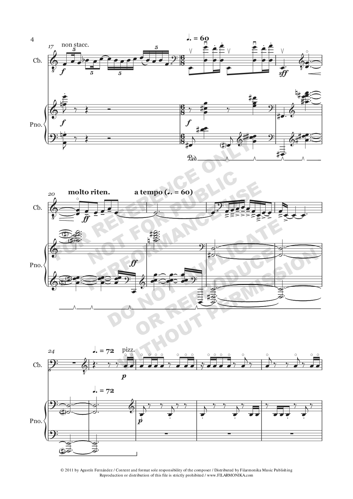 Souvenir de Teoponte, for double bass and piano