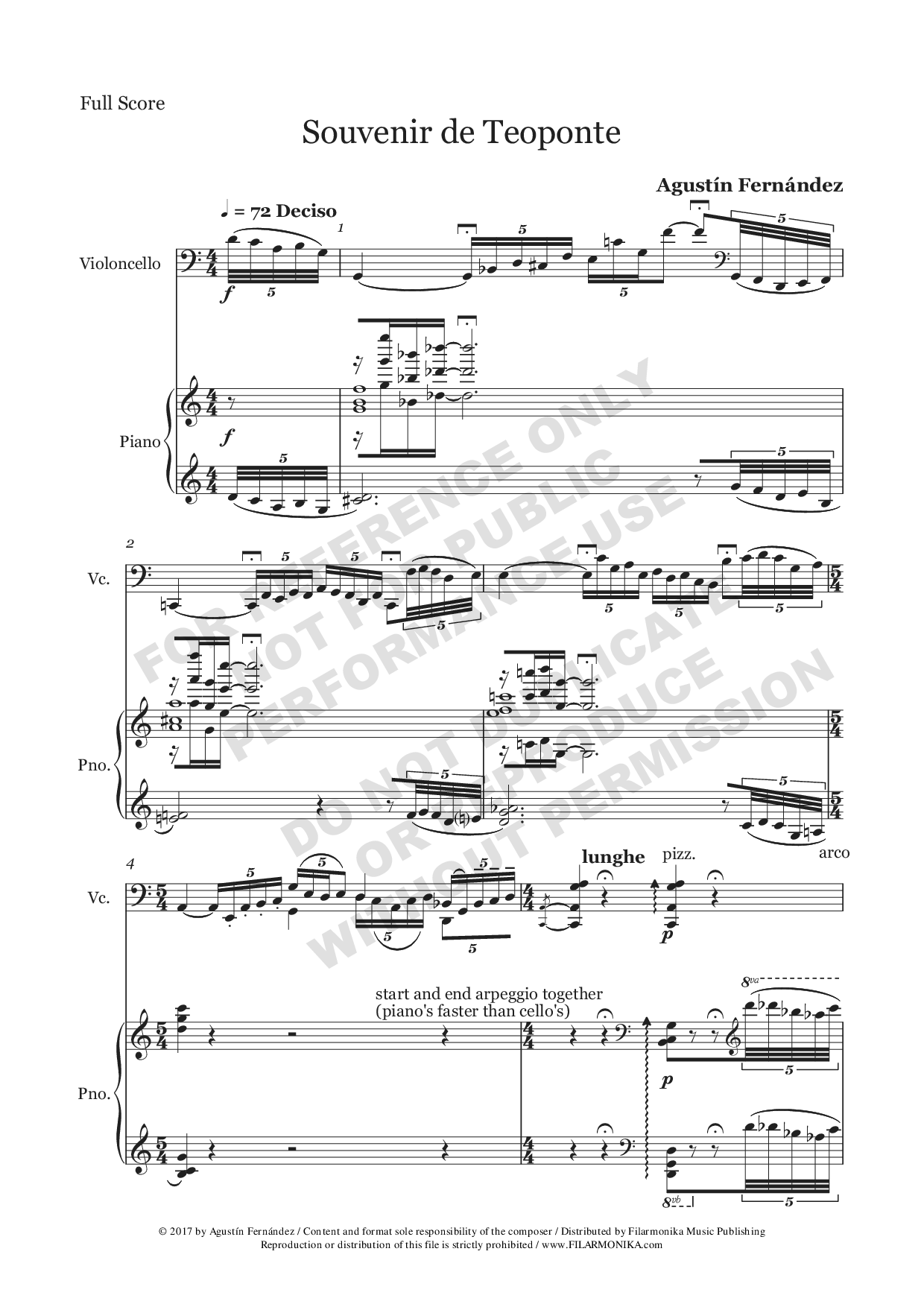 Souvenir de Teoponte, for cello and piano
