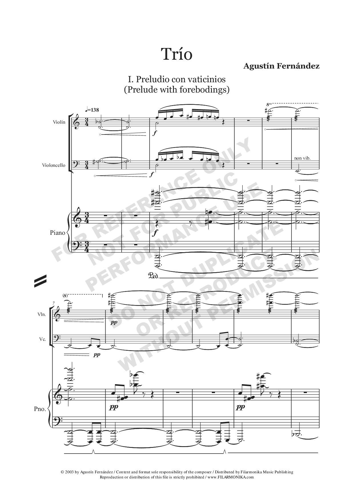 Trío, for violin, cello, and piano