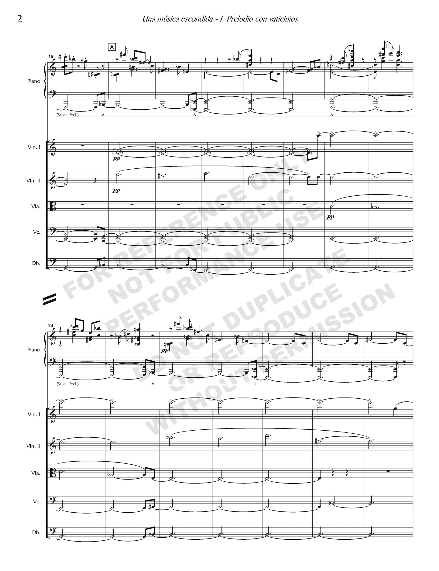 Una música escondida, for piano and strings