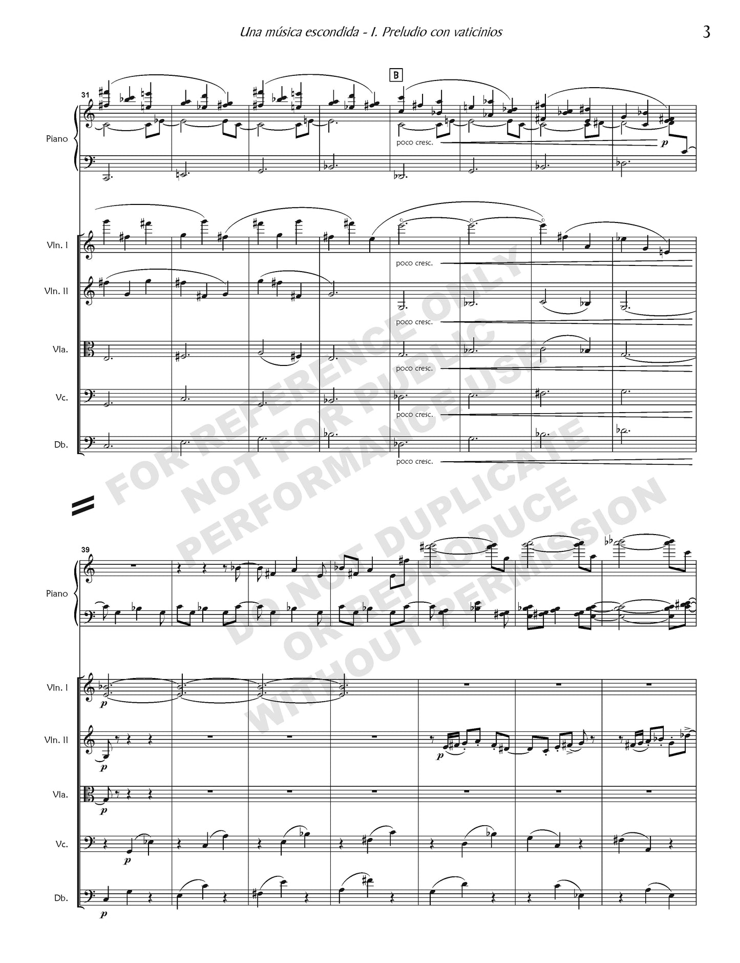 Una música escondida, for piano and strings