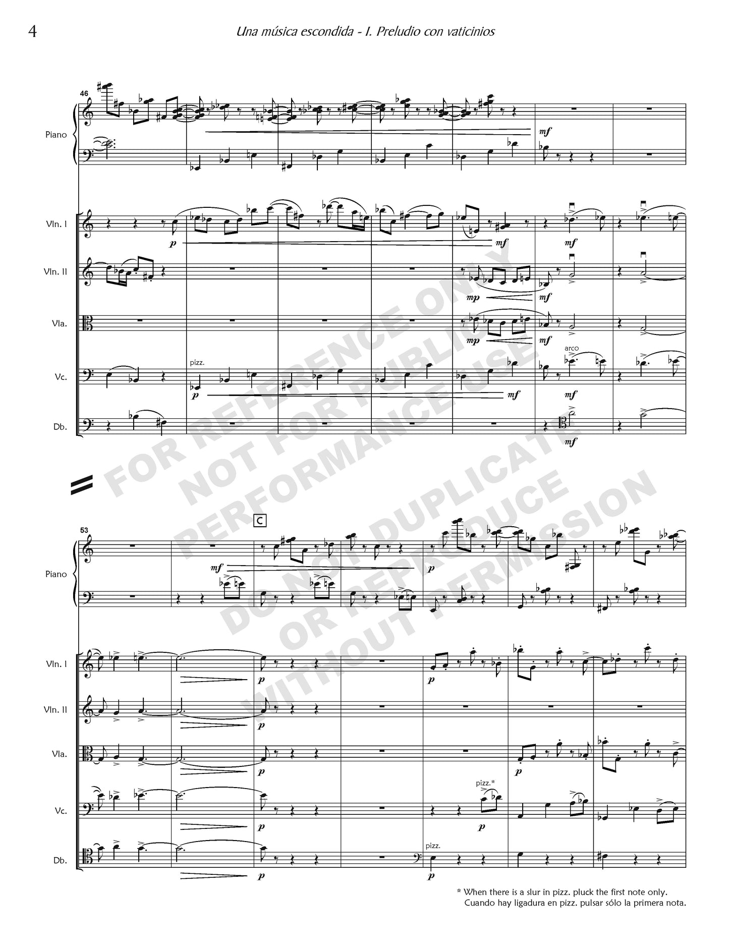Una música escondida, for piano and strings