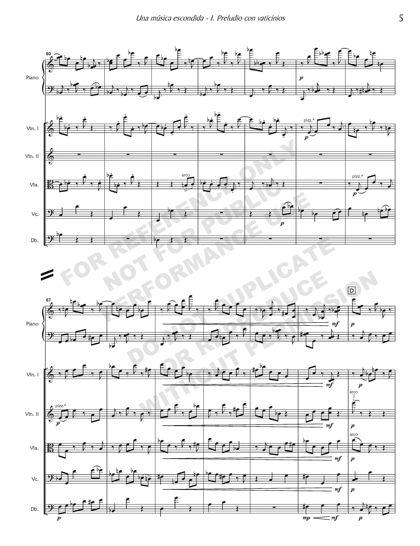Una música escondida, for piano and strings