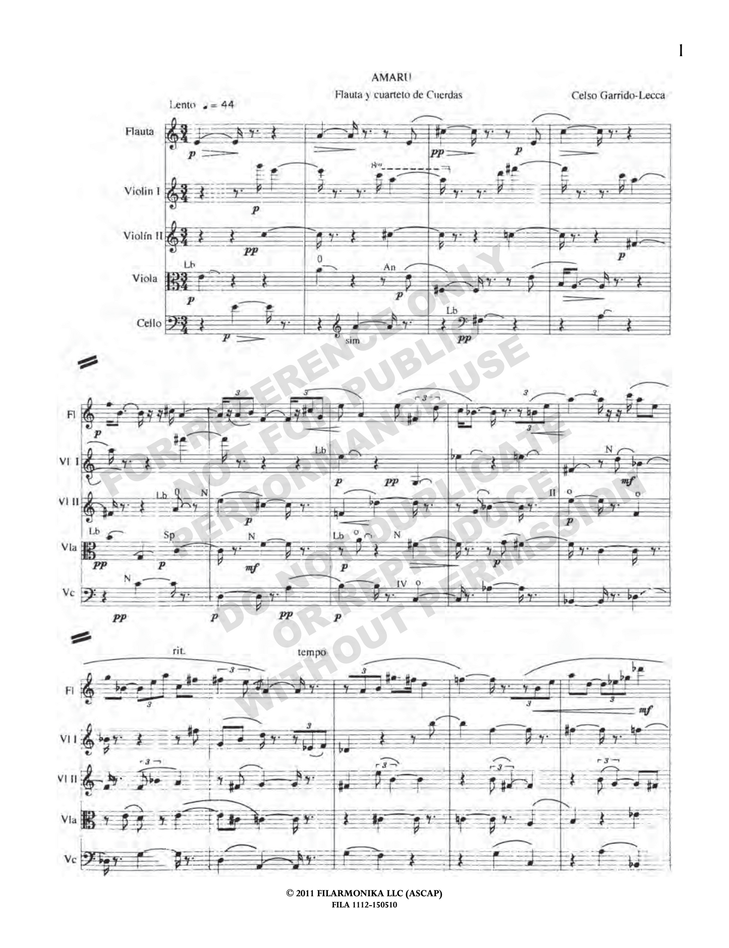 Amaru, for flute and string quartet