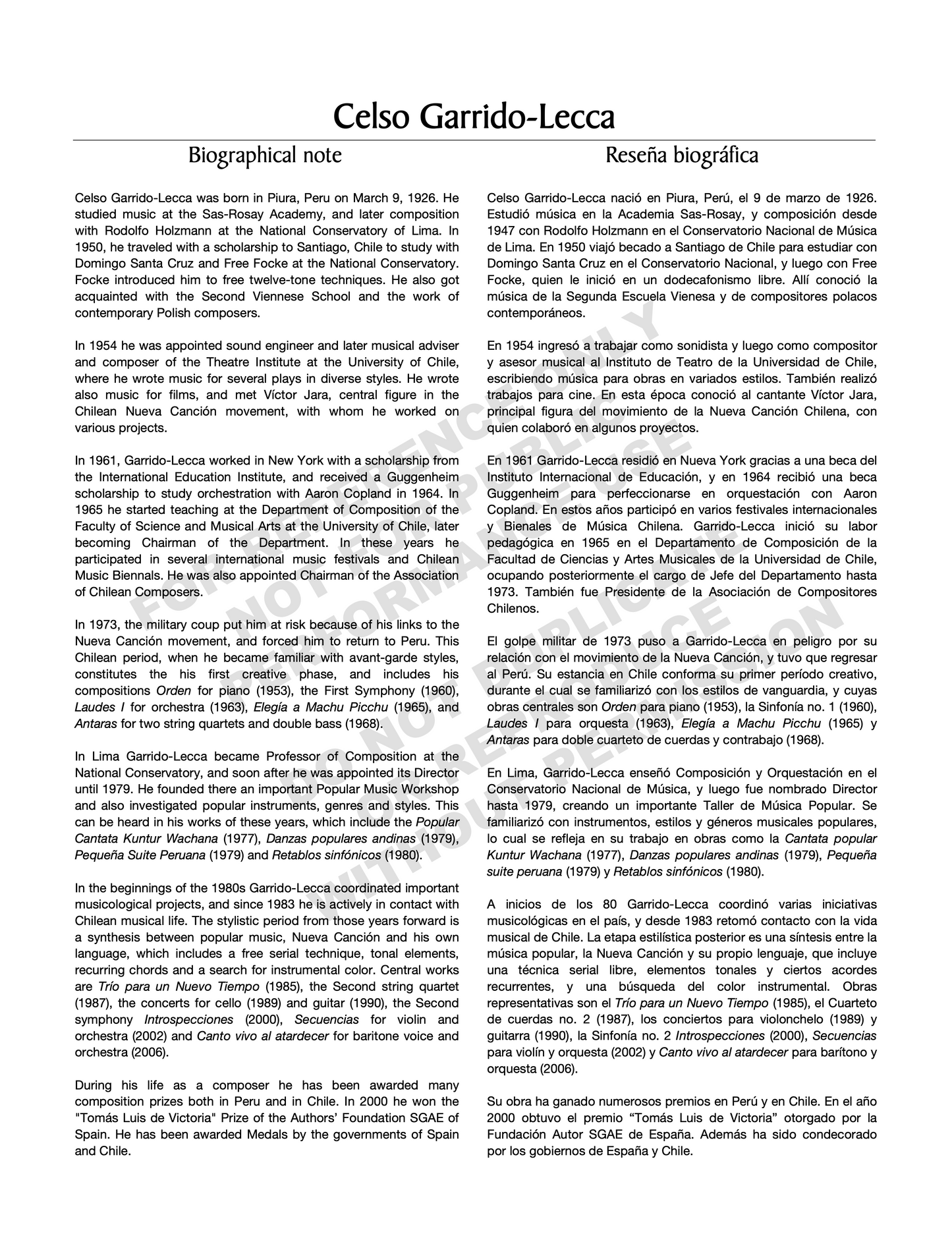 Concerto for cello and orchestra / Concierto para cello y orquesta