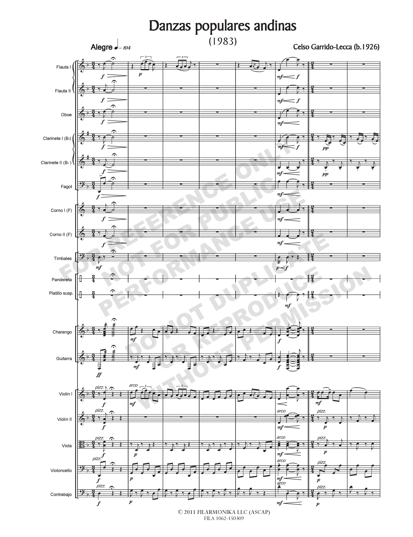 Danzas populares andinas, for chamber orchestra