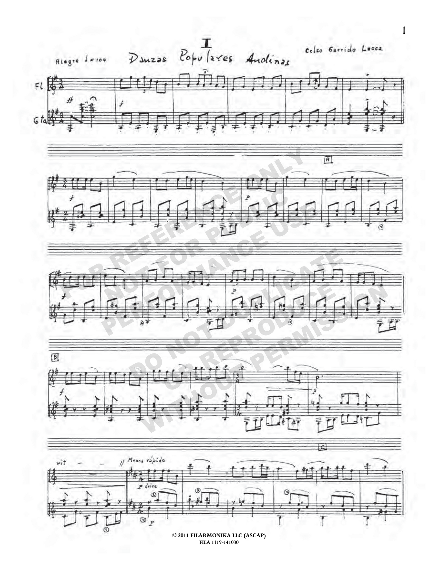 Danzas populares andinas, for flute and guitar
