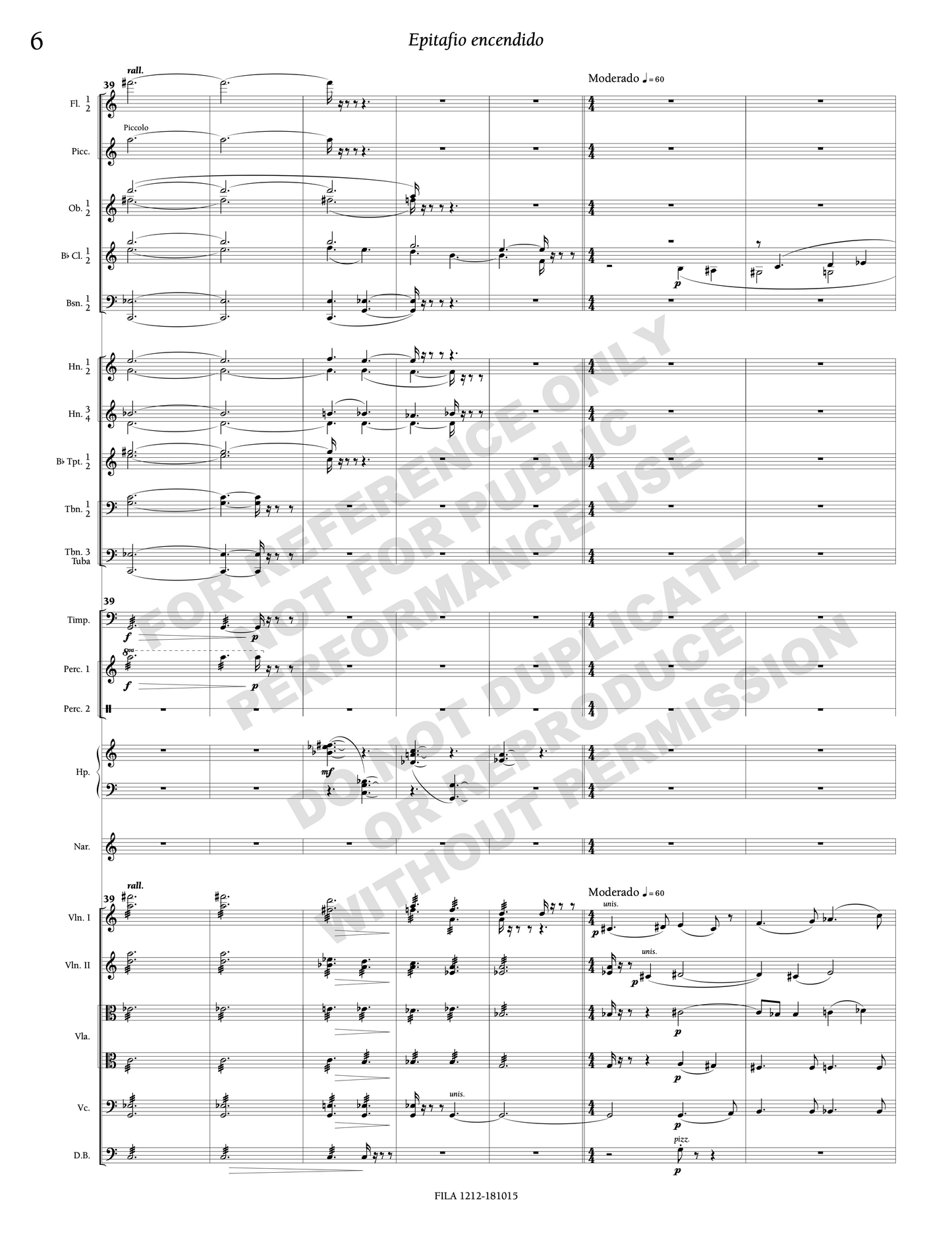 Epitafio encendido, for narrator and orchestra