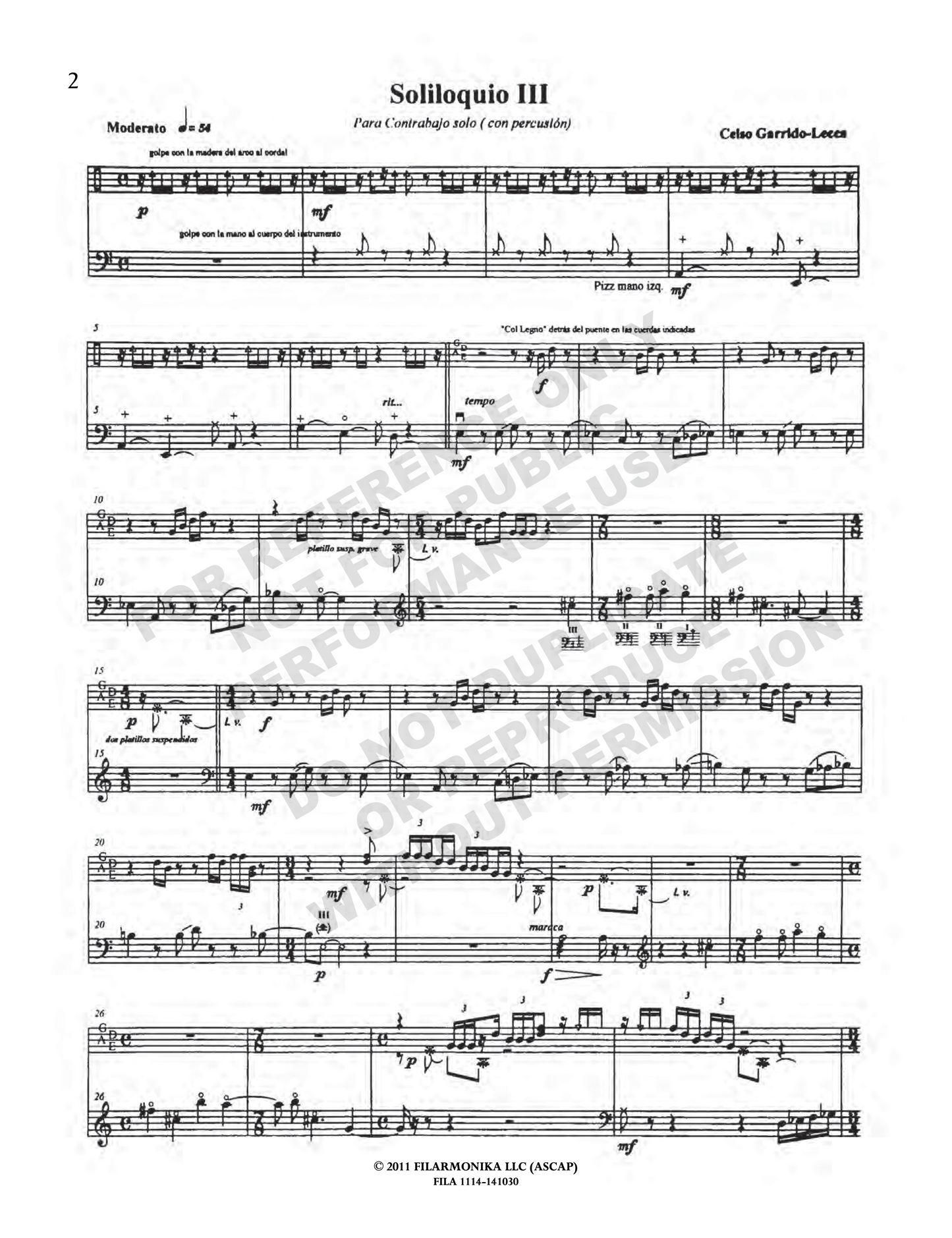 Soliloquio III, for double bass and percussion