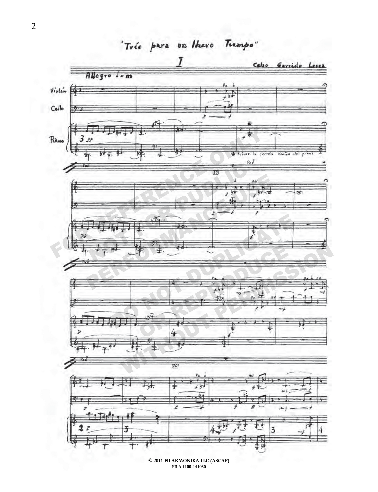 Trío para un nuevo tiempo, for violin, cello and piano