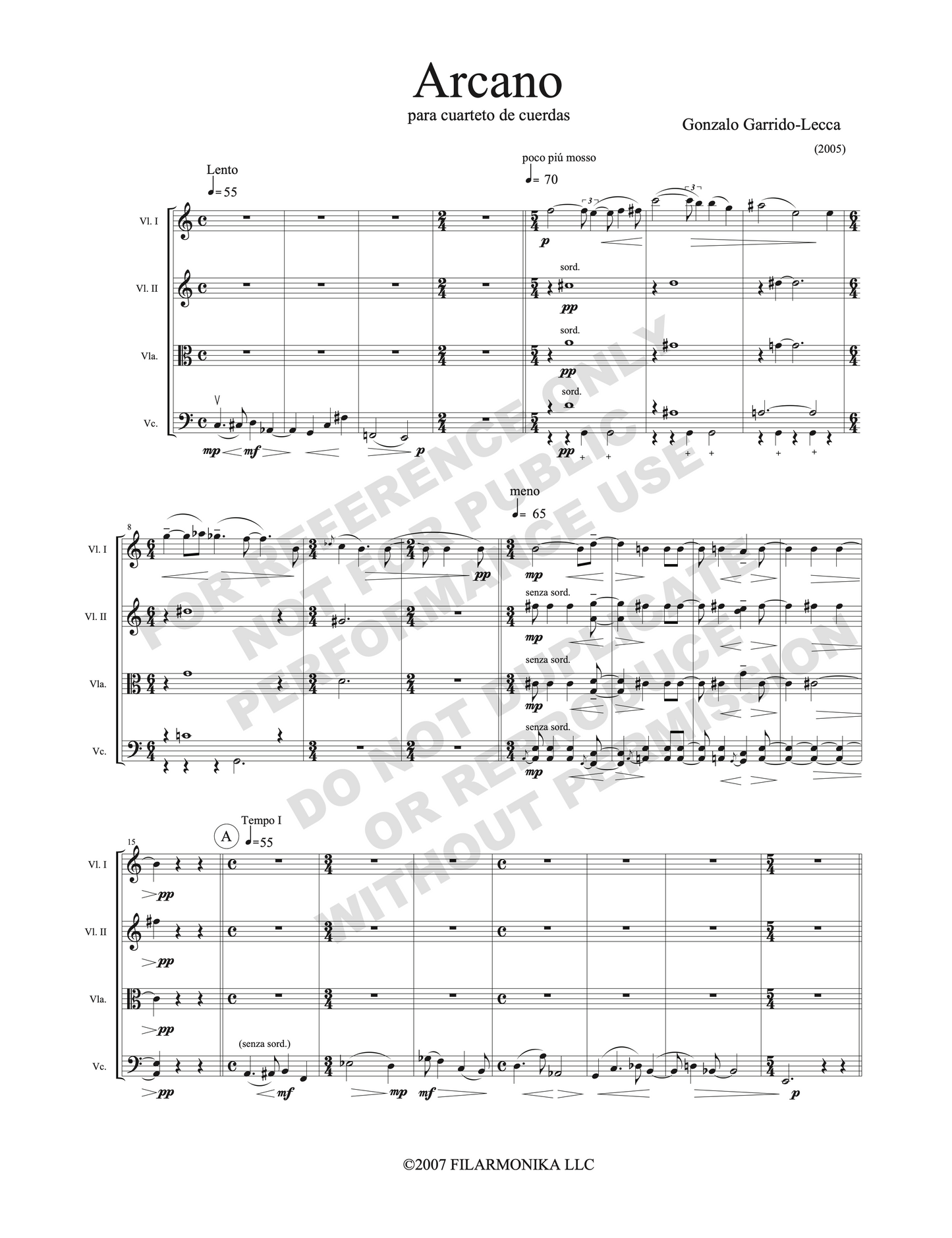 Arcano, for string quartet