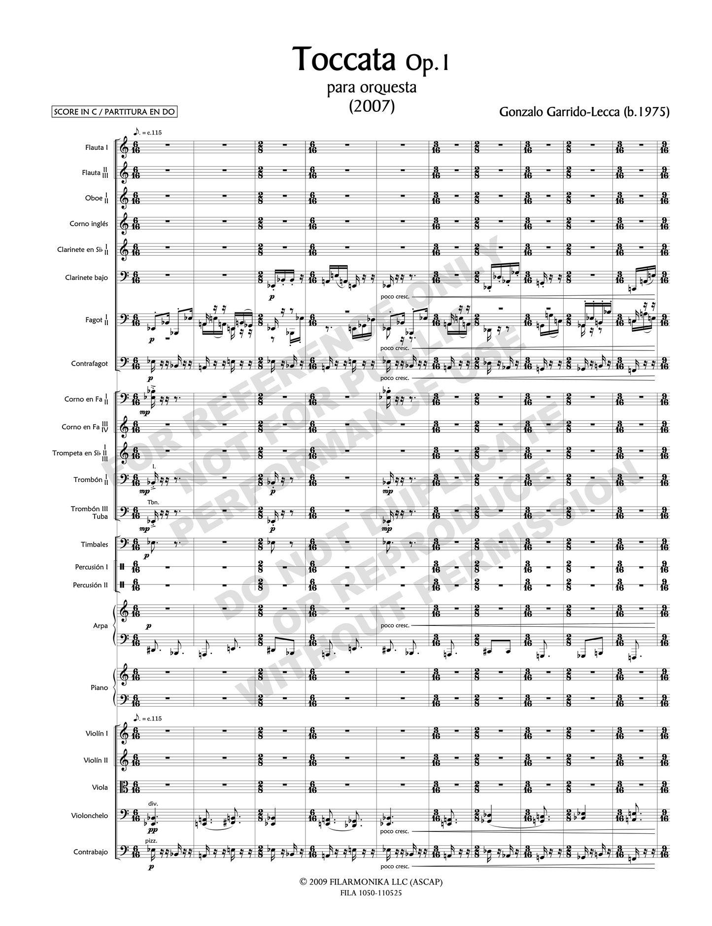 Tocatta Op. 1, for orchestra