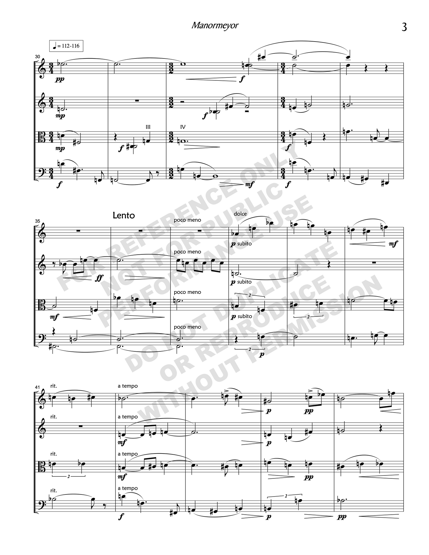 Manormeyor, for string quartet