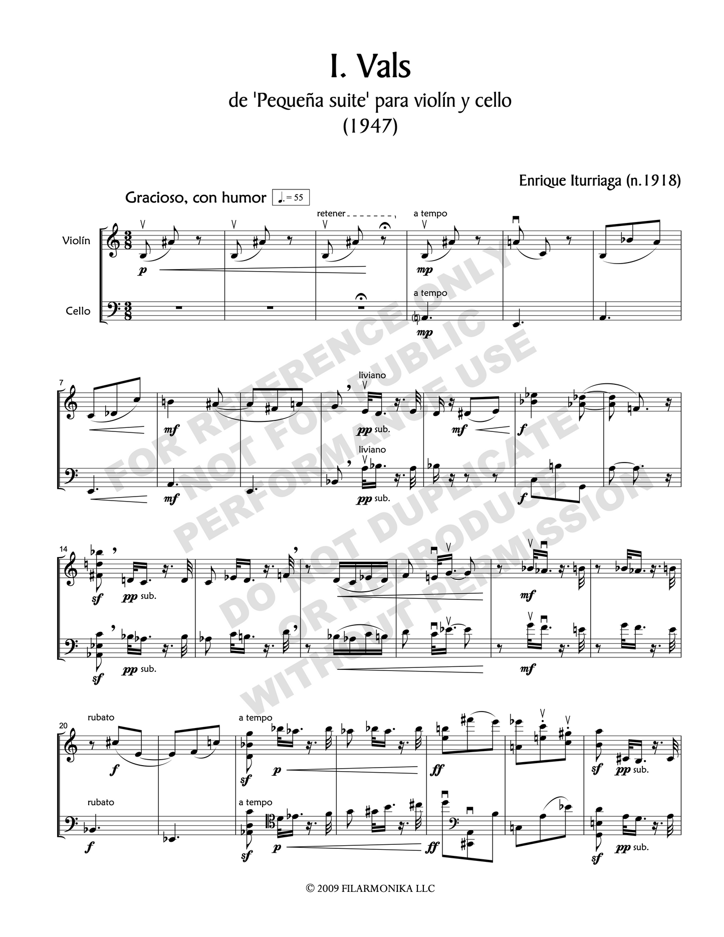Pequeña suite, for violin and cello